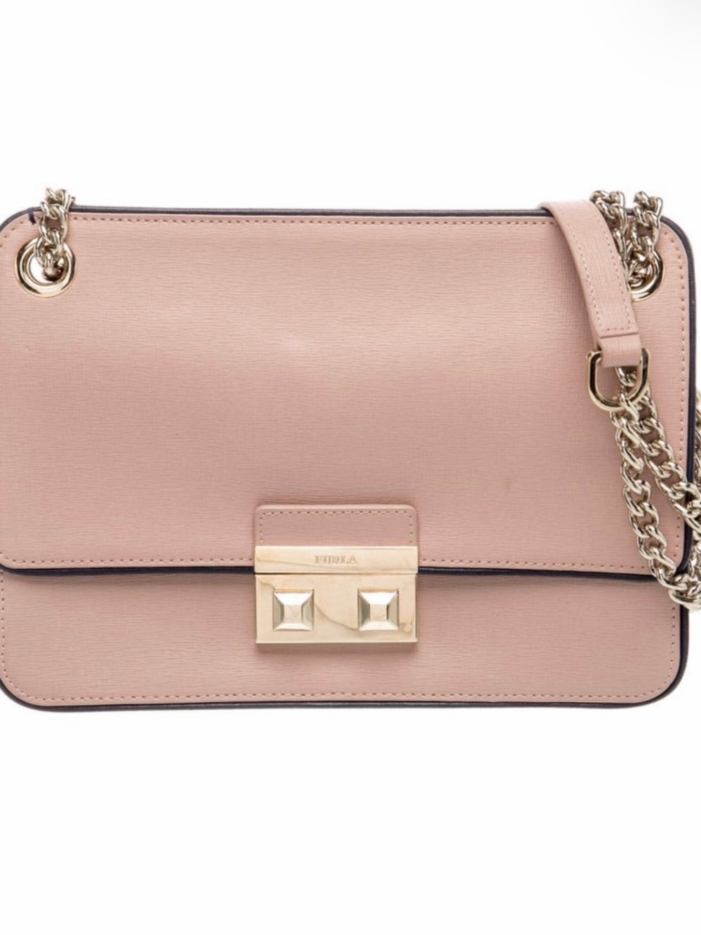 Furla Blush Saffiano Leather Crossbody with Gold Chain